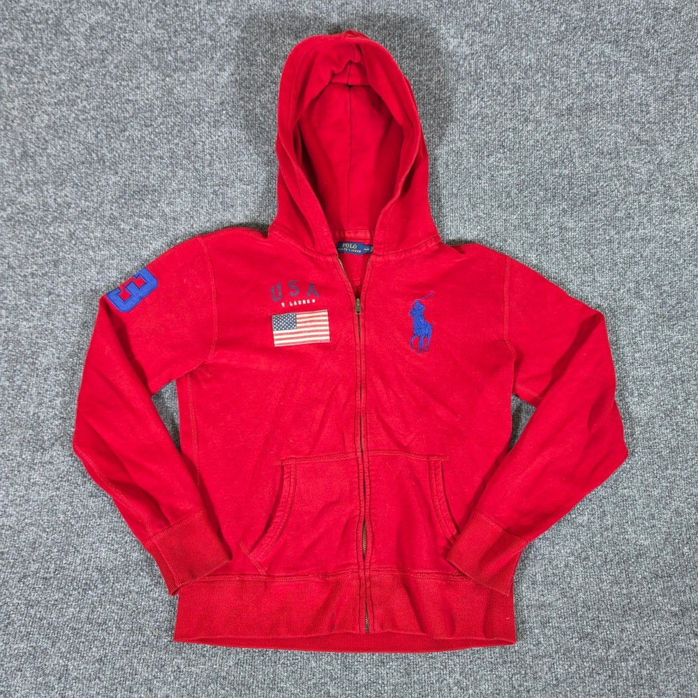 Polo Ralph Lauren USA Olympic Big Pony Red Full Zip Hoodie Sweatshirt Womens M